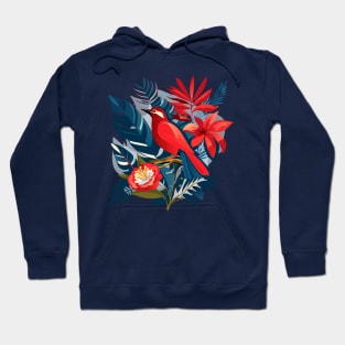 Red bird and exotic flowers Christmas decoration floral Boho chic design Hoodie